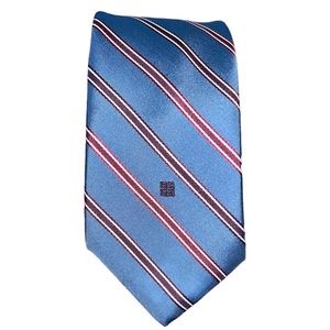 Vintage 80’s Givenchy Monsieur Blue and Red Striped Polyester Necktie